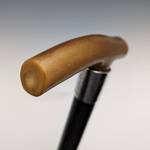 古董男士手杖角手拿包手柄黑軸純銀裝飾 90 厘米